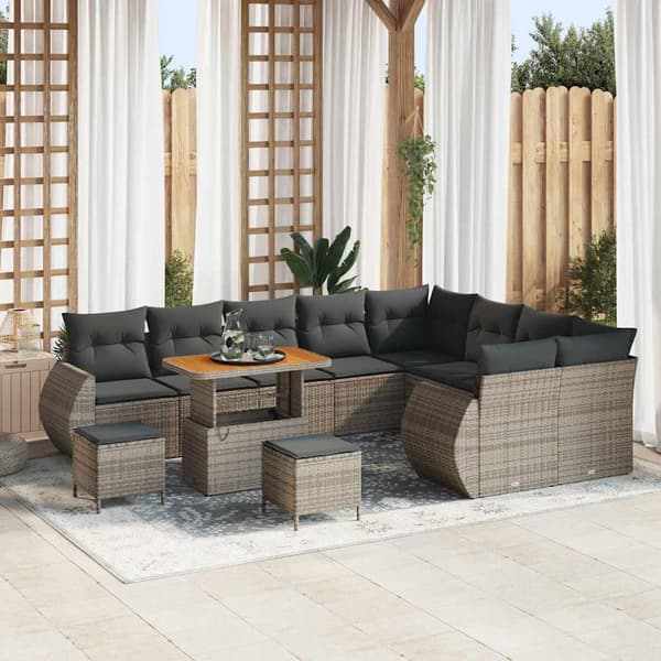vidaXL Havesofa Sæt 12 pcs Grå polyrattan