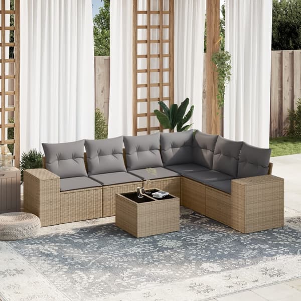 vidaXL sofasæt til haven 7 dele med hynder polyrattan beige