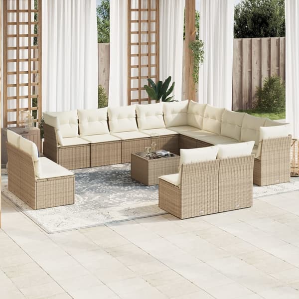 vidaXL sofasæt til haven 14 dele med hynder polyrattan beige
