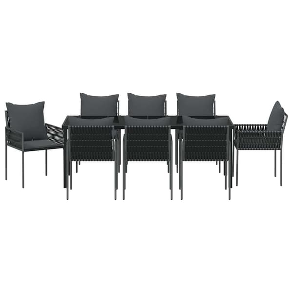 vidaXL Have Spisebordssæt 9 pcs Sort Poly rattan