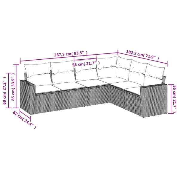 vidaXL sofasæt til haven 6 dele med hynder polyrattan beige