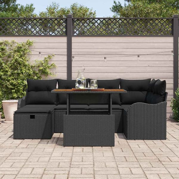 vidaXL Havesofa Sæt 7 pcs Sort polyrattan