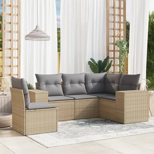 vidaXL sofasæt til haven 5 dele med hynder polyrattan beige
