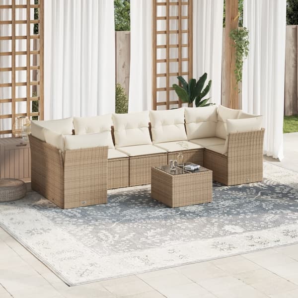 vidaXL sofasæt til haven 8 dele med hynder polyrattan beige