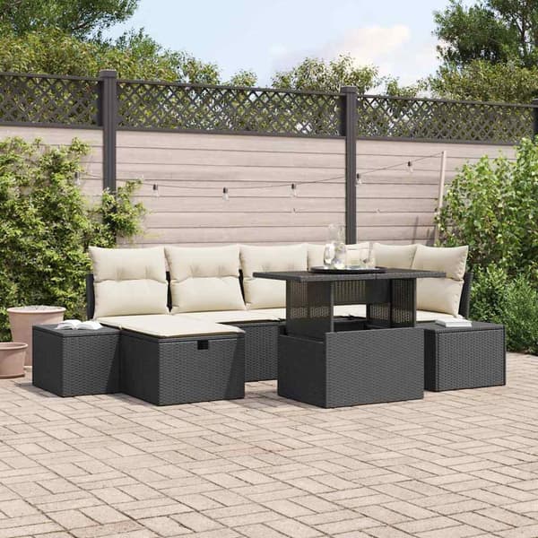 vidaXL Havesofa Sæt 7 pcs Sort polyrattan
