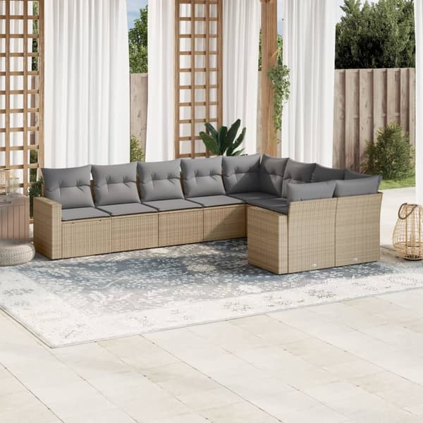 vidaXL sofasæt til haven 9 dele med hynder polyrattan beige