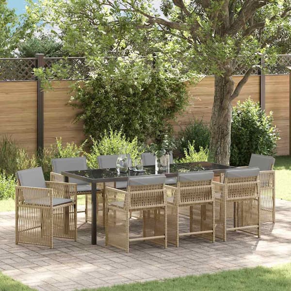 vidaXL Have Spisebordssæt 9 pcs Beige polyrattan