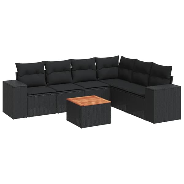 vidaXL sofasæt til haven 7 dele med hynder polyrattan sort