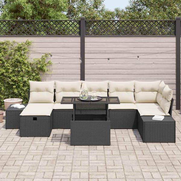 vidaXL Havesofa Sæt 8 pcs Sort polyrattan