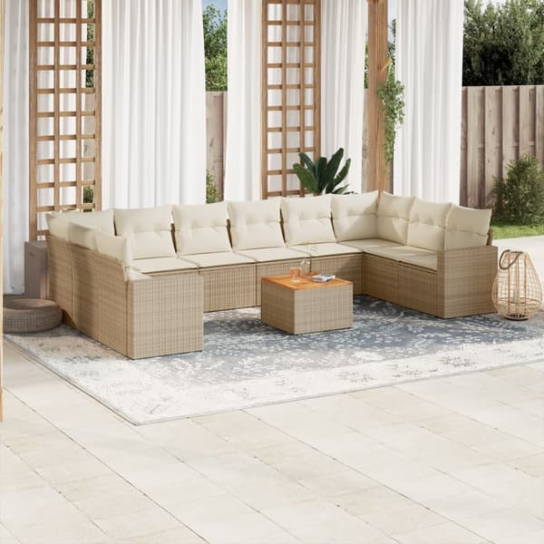vidaXL sofasæt til haven 11 dele med hynder polyrattan beige