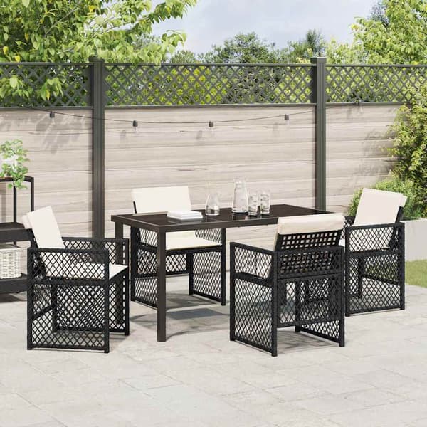 vidaXL Have Spisebordssæt 5 pcs Sort polyrattan