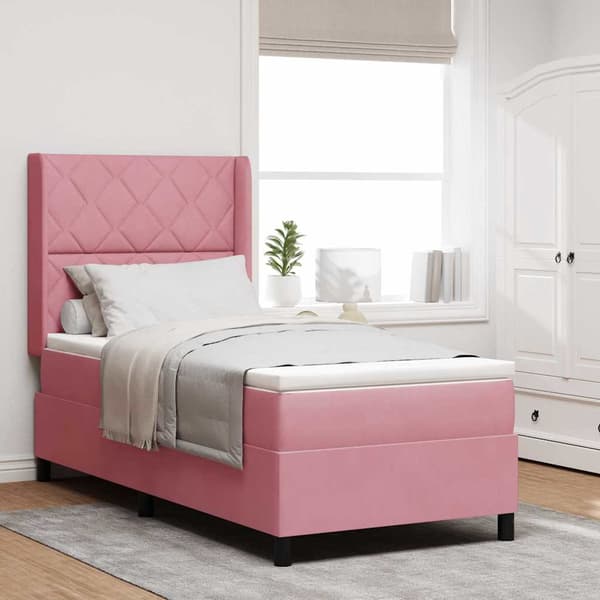 vidaXL Box spring seng med madras Lyserød 90 x 200 cm Fløjl