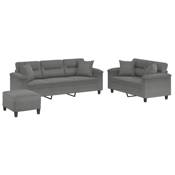 vidaXL sofasæt 3 dele med puder mikrofiberstof mørkegrå