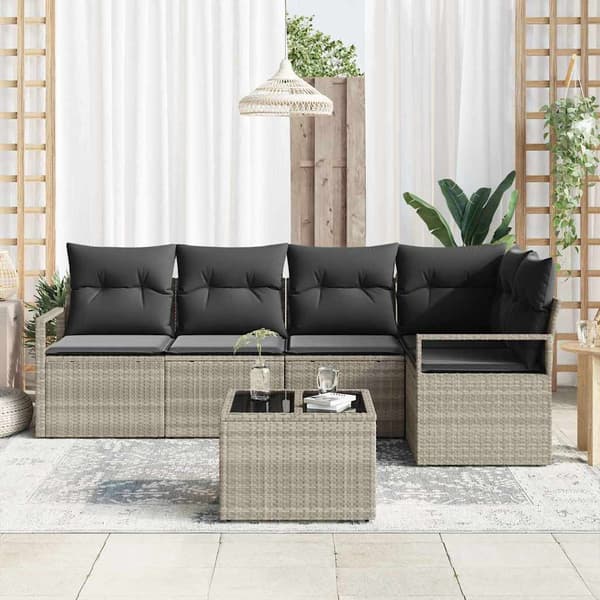 vidaXL Sofa Sæt med pude 6 pcs Lysegrå polyrattan