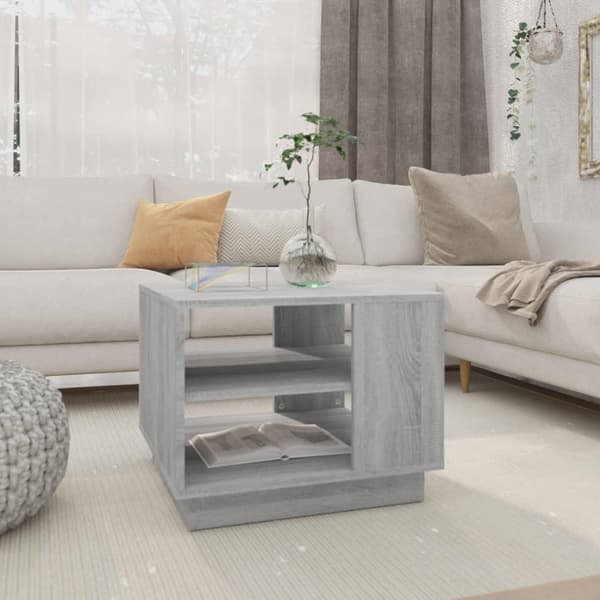 vidaXL sofabord 55x55x43 cm spånplade grå sonoma-eg