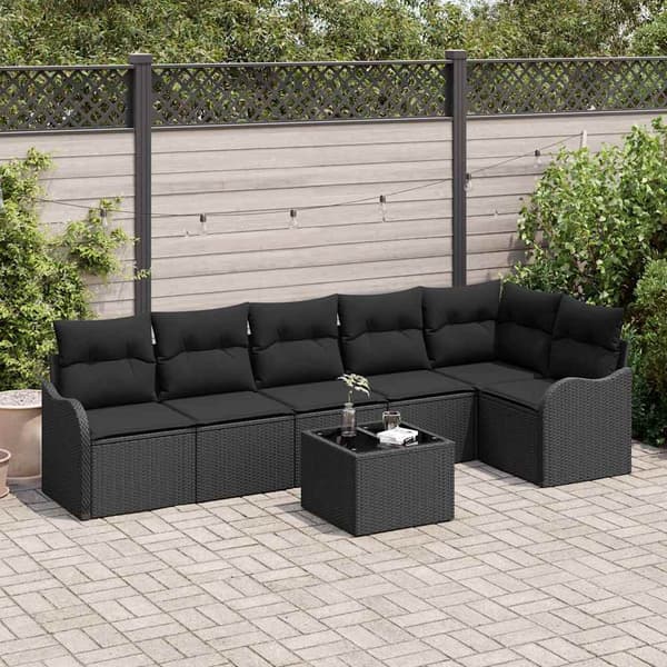 vidaXL Havesofasæt 7 dele Sort polyrattan