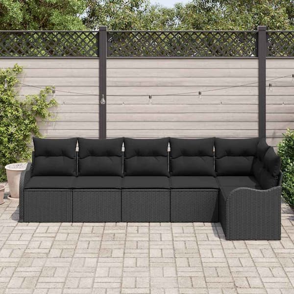 vidaXL Havesofa Sæt med opbevaring 6 pcs Sort polyrattan