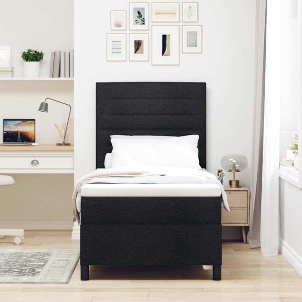 vidaXL Box spring seng med madras med hovedgærde Sort 80 x 200 cm Stof