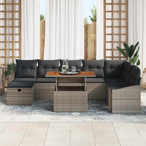 vidaXL Havesofa Sæt 9 pcs Grå polyrattan