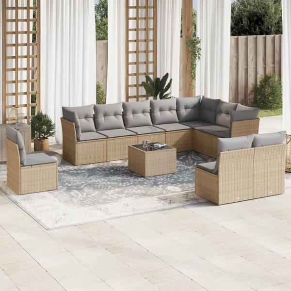 vidaXL sofasæt til haven 11 dele med hynder polyrattan beige
