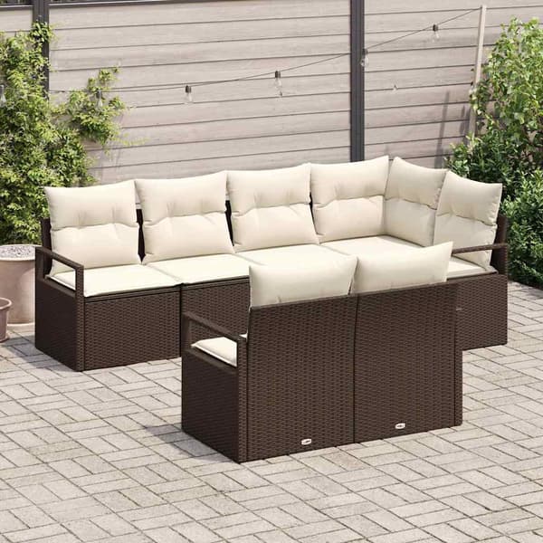 vidaXL Sofa Sæt med pude 7 pcs Brun polyrattan