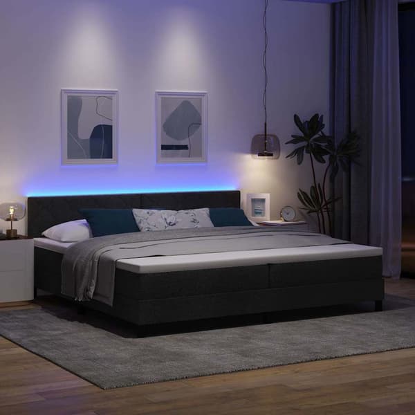 vidaXL Box spring seng med madras med LED Sort 200 x 200 cm Stof