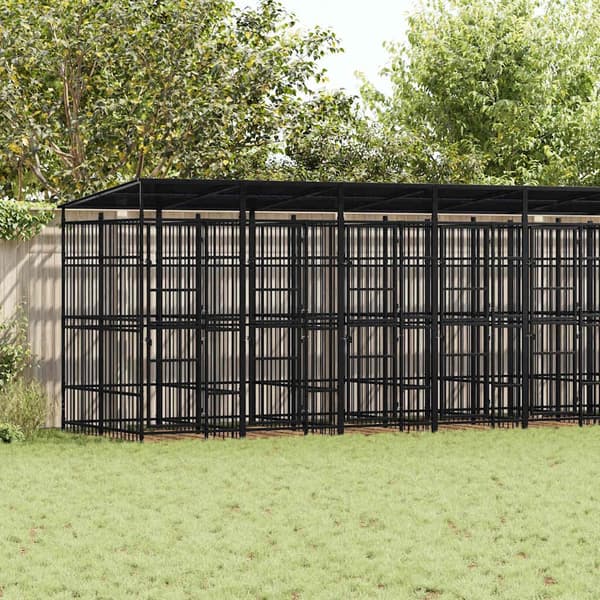 vidaXL Koiran ulkohäkki katolla teräs 16,59 m²