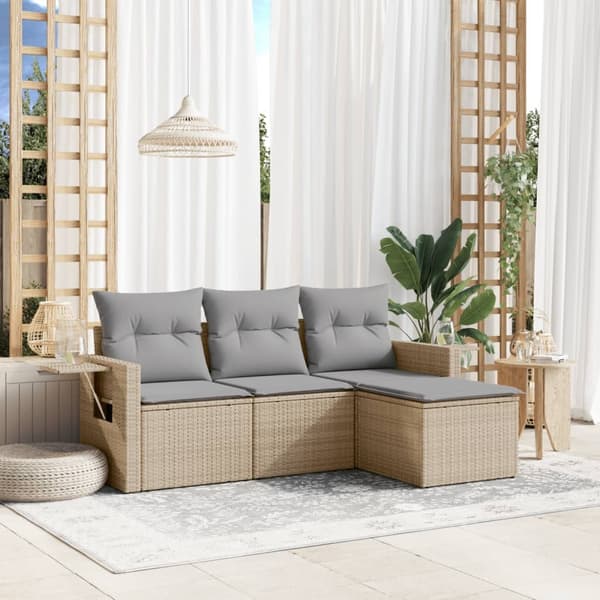vidaXL sofasæt til haven 4 dele med hynder polyrattan beige