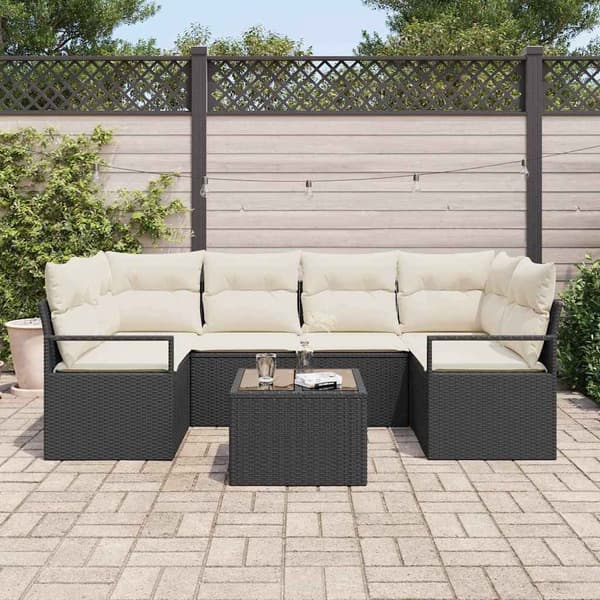 vidaXL Sofa Sæt 7 pcs Sort og Cream polyrattan