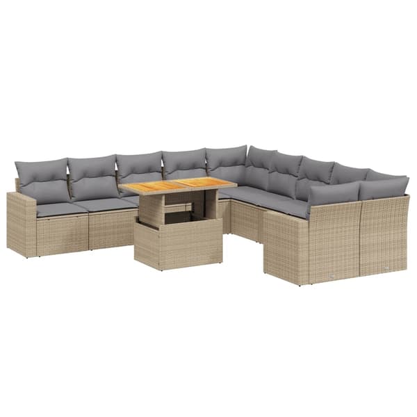 vidaXL sofasæt til haven 11 dele med hynder polyrattan beige