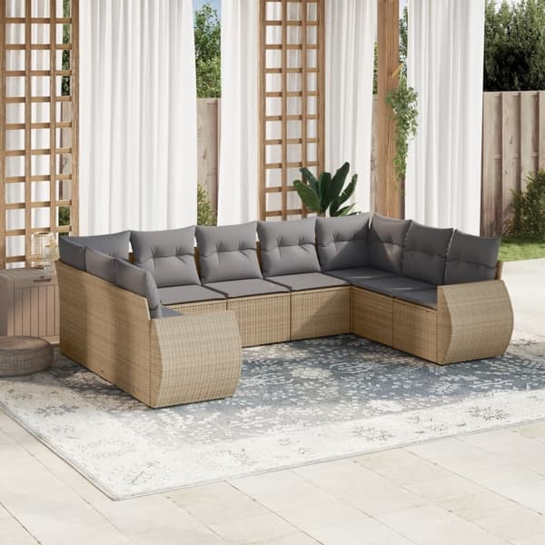 vidaXL sofasæt til haven 9 dele med hynder polyrattan beige