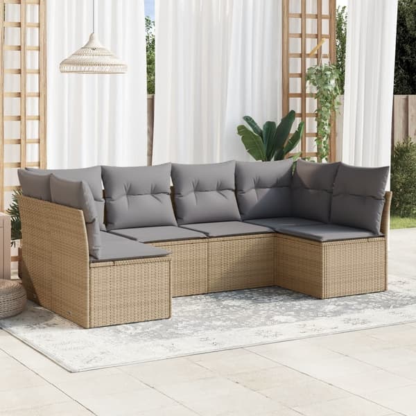vidaXL sofasæt til haven 6 dele med hynder polyrattan beige