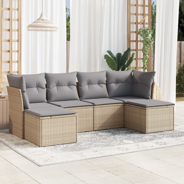 vidaXL sofasæt til haven 6 dele med hynder polyrattan beige