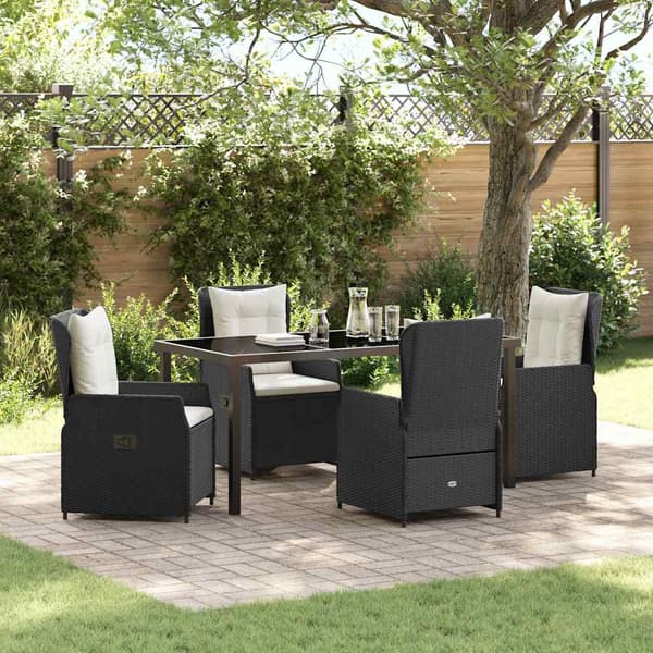 vidaXL Have Spisebordssæt 5 pcs Sort polyrattan