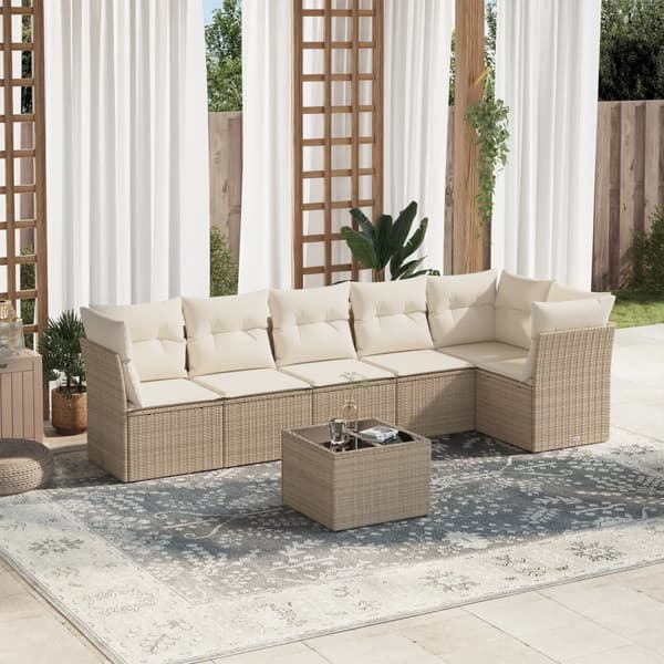 vidaXL sofasæt til haven 7 dele med hynder polyrattan beige