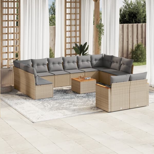 vidaXL sofasæt til haven 13 dele med hynder polyrattan beige