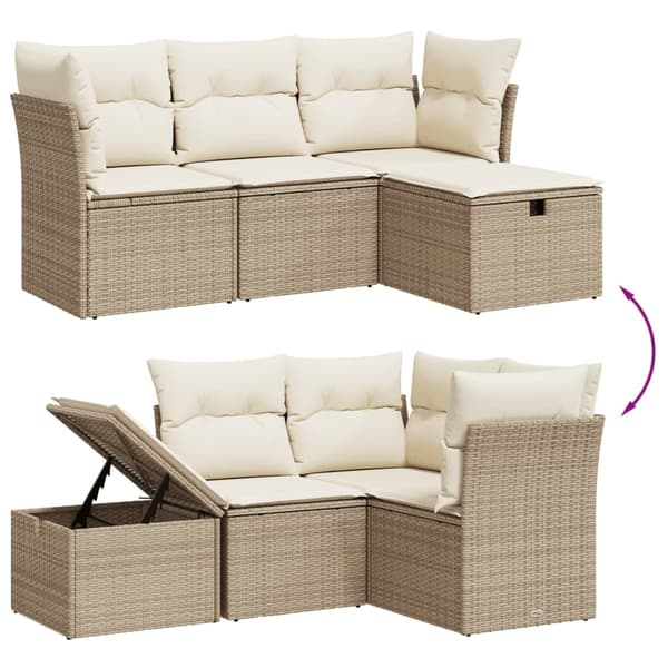 vidaXL sofasæt til haven 4 dele med hynder polyrattan beige