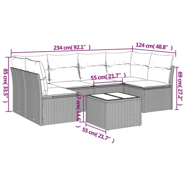 vidaXL sofasæt til haven 7 dele med hynder polyrattan beige