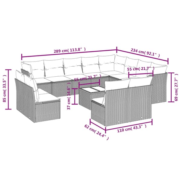 vidaXL sofasæt til haven 13 dele med hynder polyrattan beige