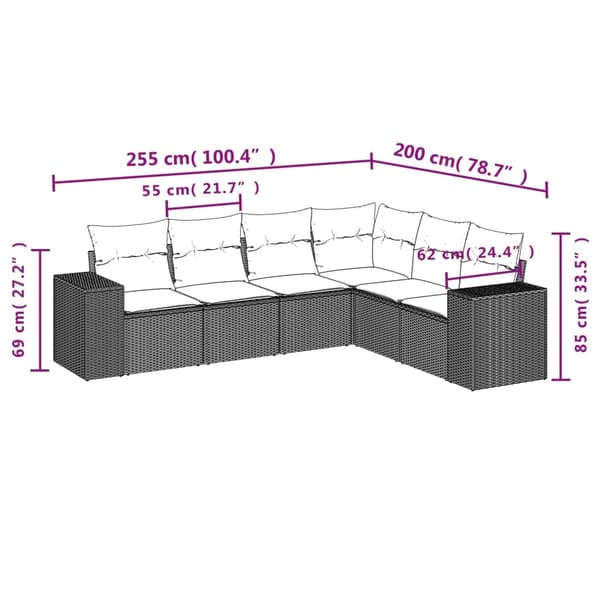 vidaXL sofasæt til haven 6 dele med hynder polyrattan beige
