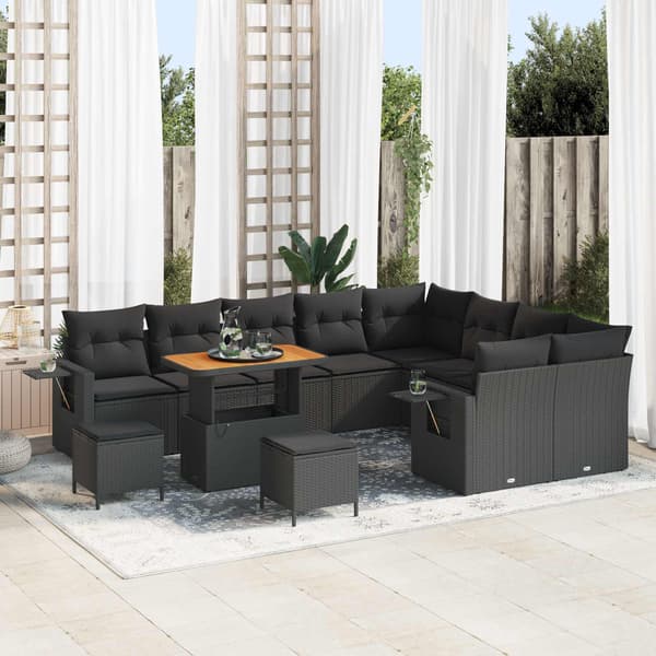 vidaXL Havesofa Sæt 12 pcs Sort polyrattan
