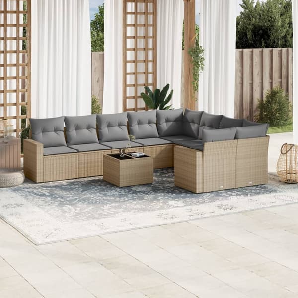 vidaXL sofasæt til haven 10 dele med hynder polyrattan beige