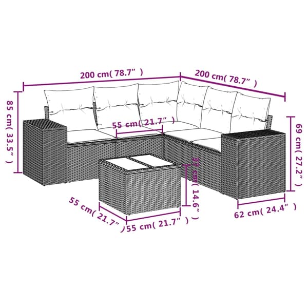 vidaXL sofasæt til haven 6 dele med hynder polyrattan beige