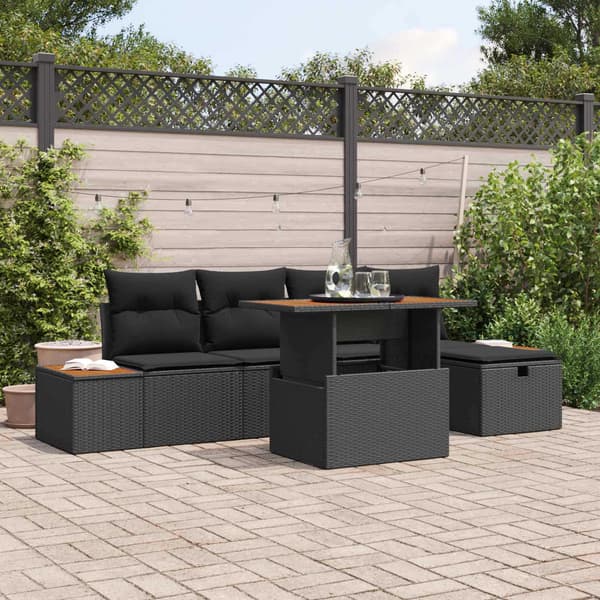 vidaXL Havesofa Sæt 6 pcs Sort polyrattan
