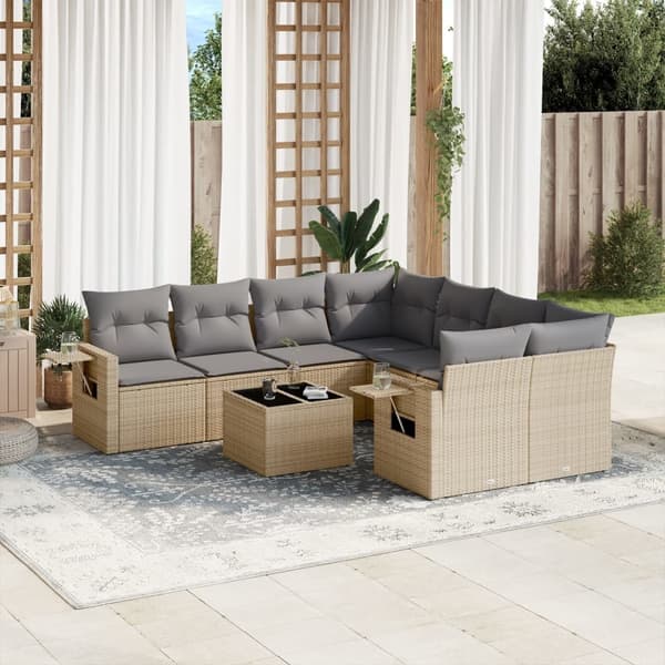 vidaXL sofasæt til haven 9 dele med hynder polyrattan beige