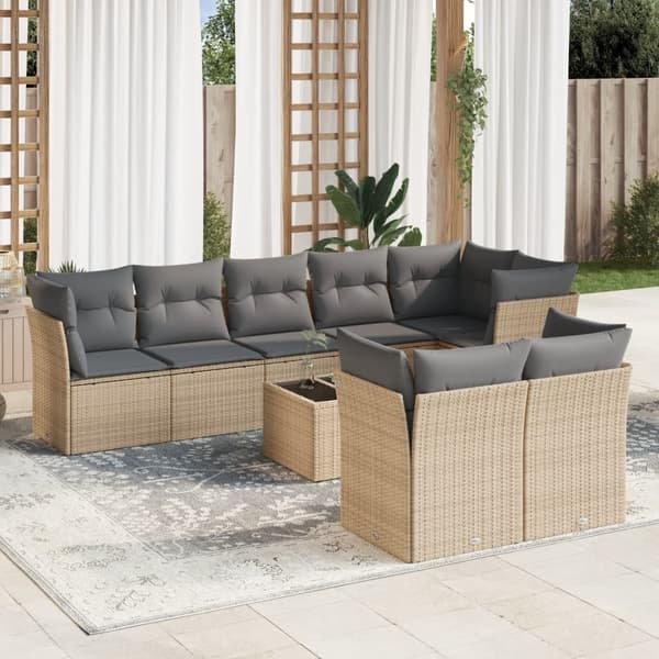 vidaXL sofasæt til haven 9 dele med hynder polyrattan beige