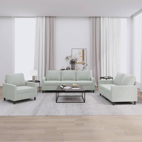 vidaXL sofasæt 3 dele med hynder velour lysegrå