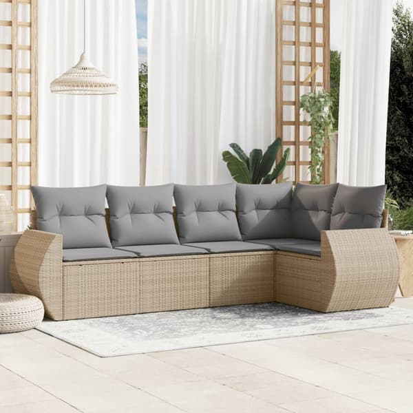 vidaXL sofasæt til haven 5 dele med hynder polyrattan beige