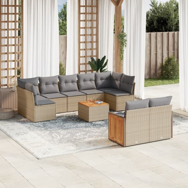 vidaXL sofasæt til haven 10 dele med hynder polyrattan beige