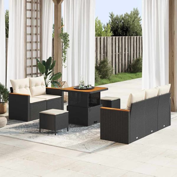 vidaXL Havesofa Sæt 8 pcs Sort polyrattan